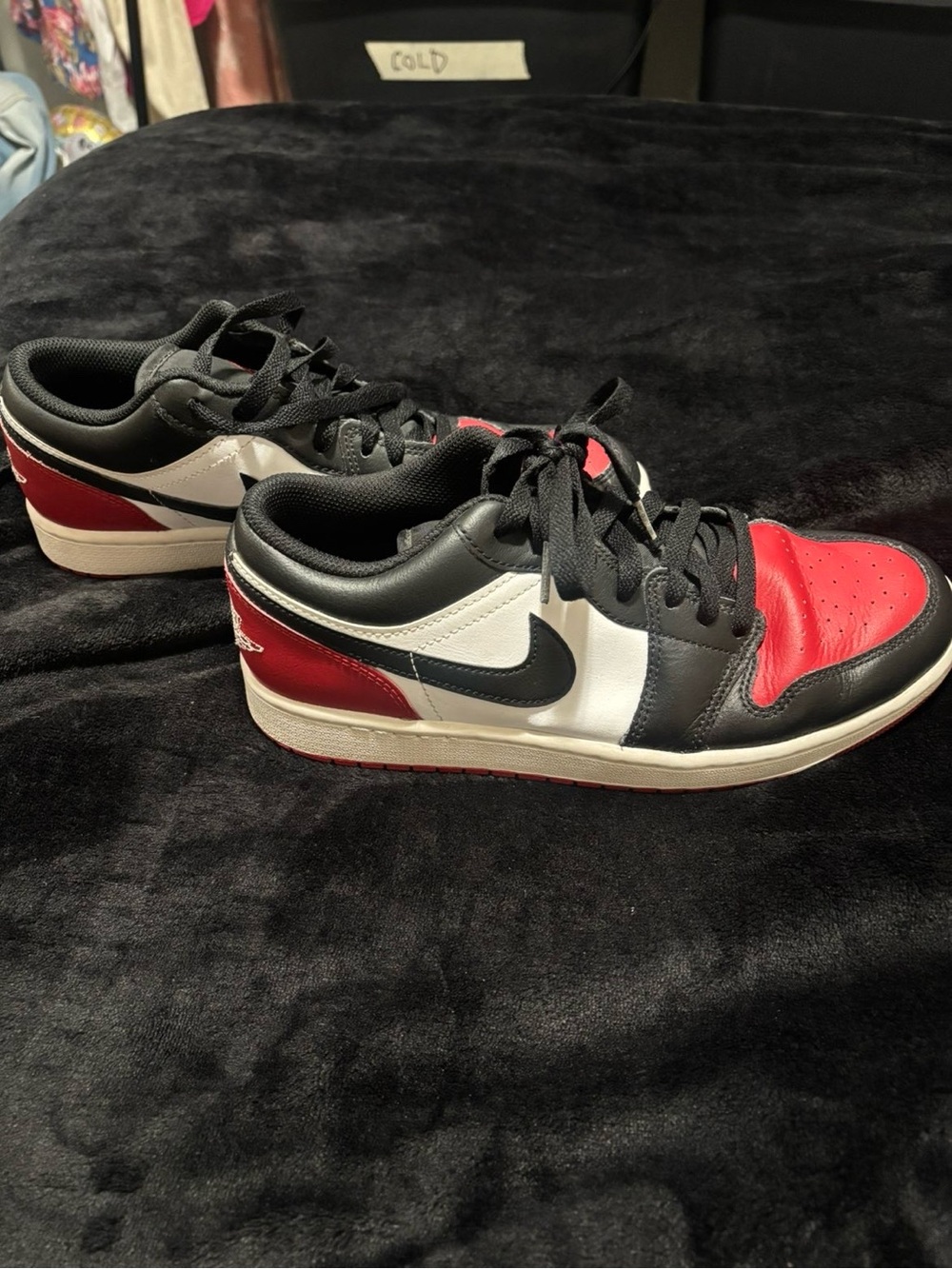 Jordan Low-Top Sneakers in Black, White, and Red